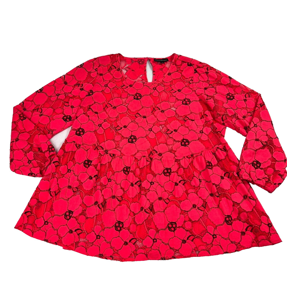 Lane Bryant Blouse Womens 20 Pink Lace Top Ruffle & Balloon Sleeves Sexy